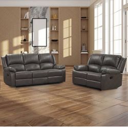 $799 2 PIECE SOFA & LOVESEAT DARK GREY LEATHER $799