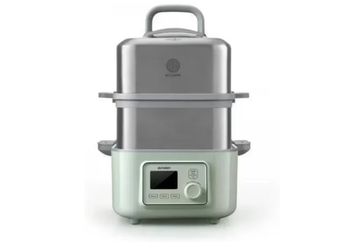 BUYDEEM G563-A501 Electric Food Steamer for Cooking, 2 Tire Stainless Steel Steamer with Slow Cook Mode, 1500W, 10-Quart, Green