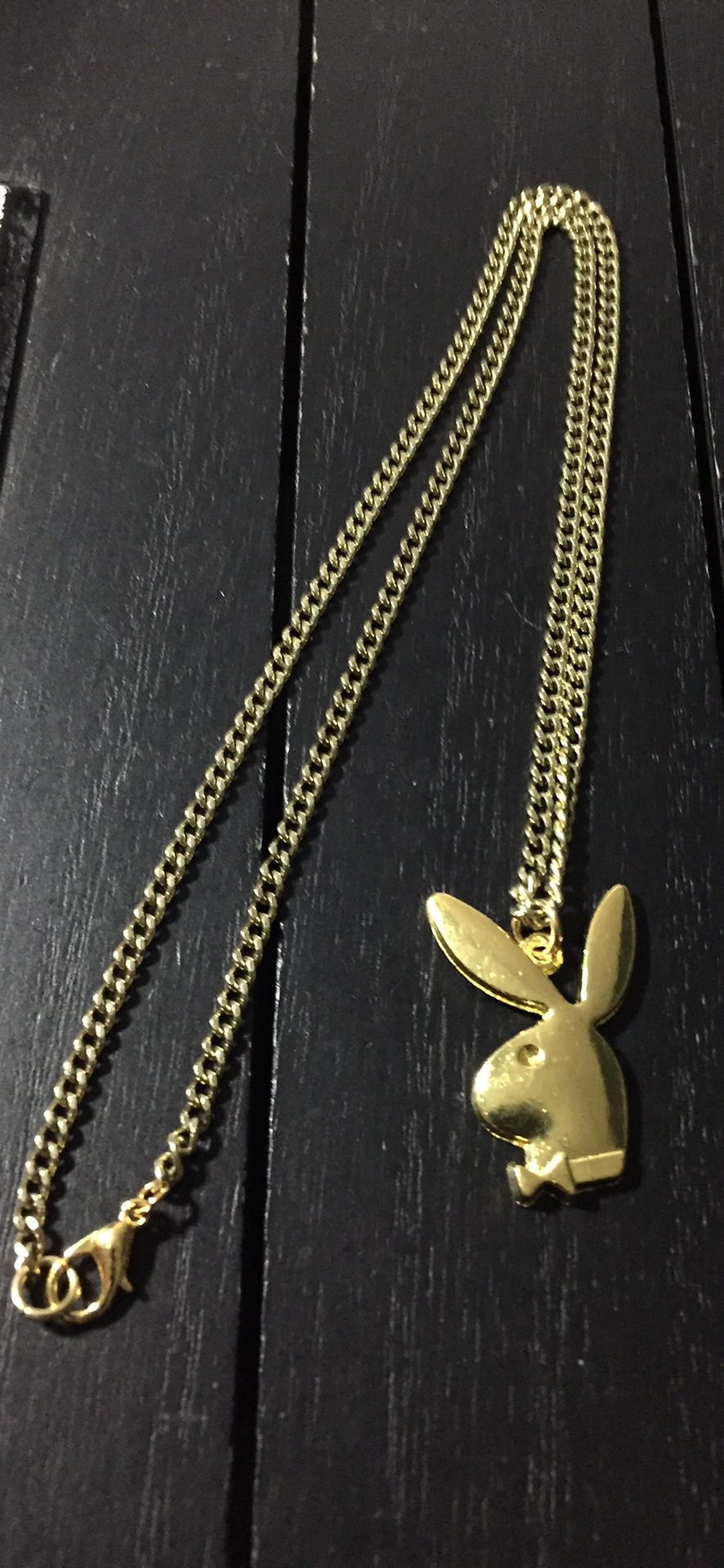 20” Gold Tone Stainless Steel Designer “Mini Curb” Chain Necklace with Playboy Bunny Pendant
