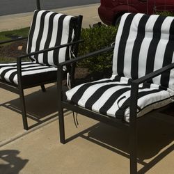 Outdoor Patio Chairs with Cushions – Black & White Stripes (Gently Used) | $50 Each