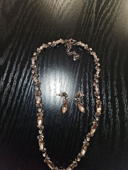 Givenchy Rose Gold Tone Marquise Crystal Cluster Necklace & Drop Earrings Set