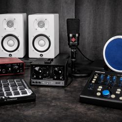 Complete Pro Home Studio Bundle – Neumann Mic, Yamaha HS Monitors, UA Tube Preamp, Focusrite, PreSonus Monitor Station + MIDI Controller