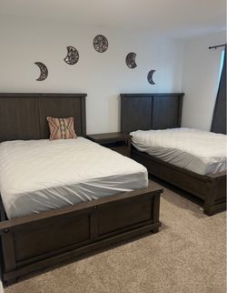 Dark Wood Bed Frames Set of Two
