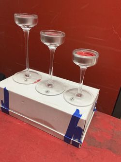 3 Piece Candle Holder Set Clear Glass