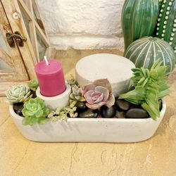 Real Succulent Planter With Candle 
