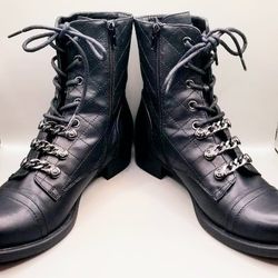 Guess Womans Black Combat Boots Size 8
