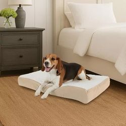 Rectangle Lounger Dog Bed, 36" L X 30" W X 4" H, Tan, Large