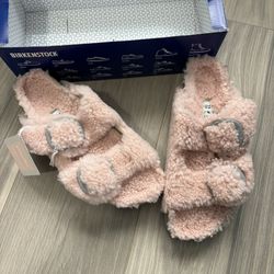 Pink Furry Birkenstock Sandals