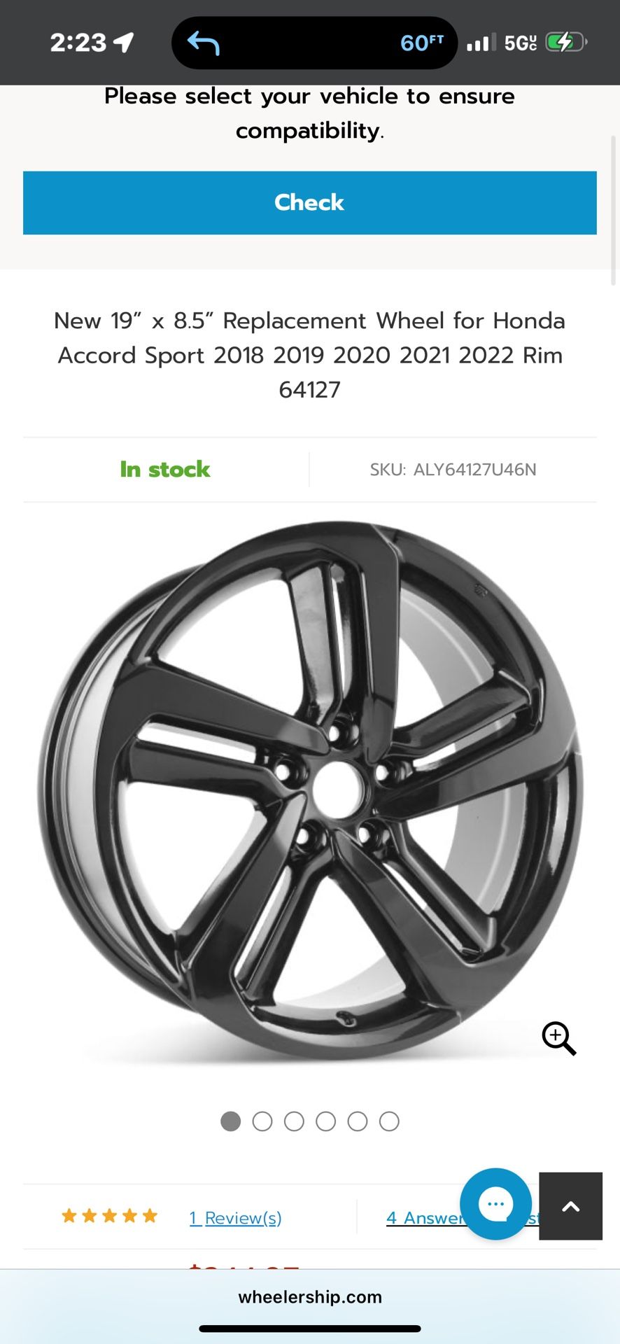 All 4, New 19" x 8.5" Replacement Wheel for Honda Accord Sport 2018 2019 2020 2021 2022 Rim 64127