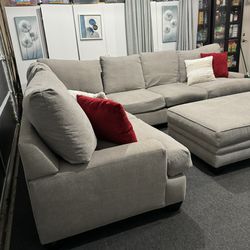 Beautiful Light Gray Living Spaces Sectional Sofa  Couch With Ottoman