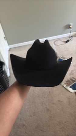 Black Stetson Leather Hat with feather Size 7 1/8