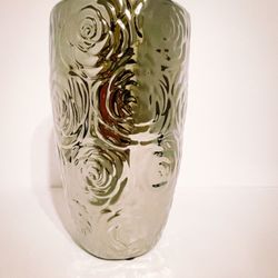 1-800-Flowers Silver Toned Rose Motif Flower Vase