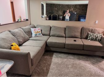 Large Gray Fabric Sectional Sofa