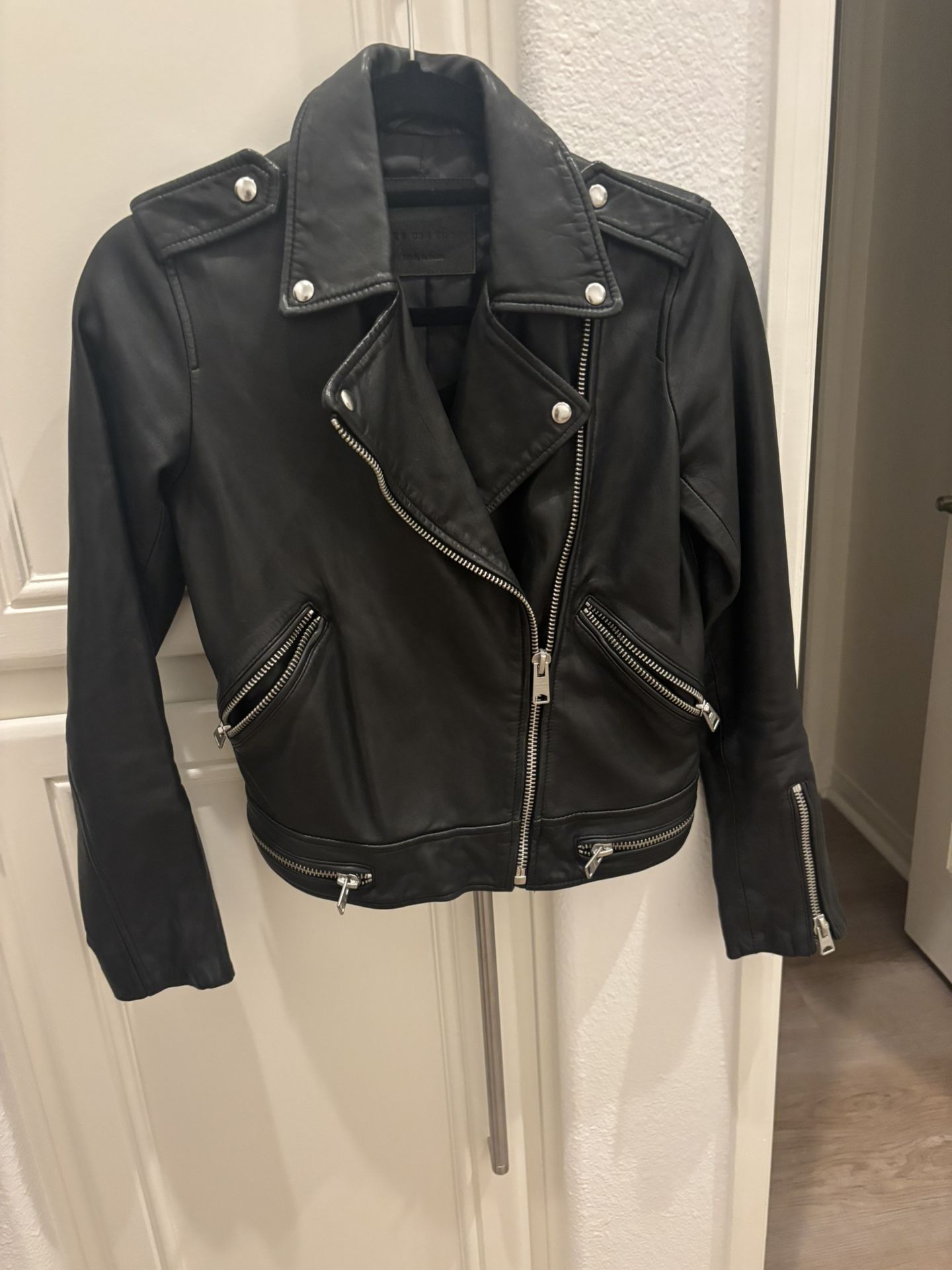 All Saints Black Leather Moto Jacket 