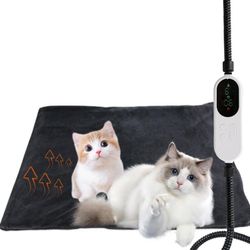 Pet Heating Pad, Heated Cat Bed & Heated Dog Bed with Adjustable Temperatures, Timer, Chew Resistant Cord, Heated Floor Mat, Waterproof with Soft Cove