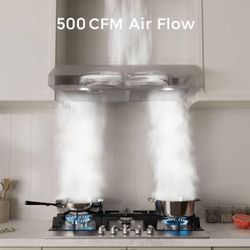New VIKIO 36 in. 500 CFM Ducted Under Cabinet Range Hood in Stainless Steel and Black Glass with 2-Lights, 3-Min Delay, Easy Clean  New in box IKC02-3