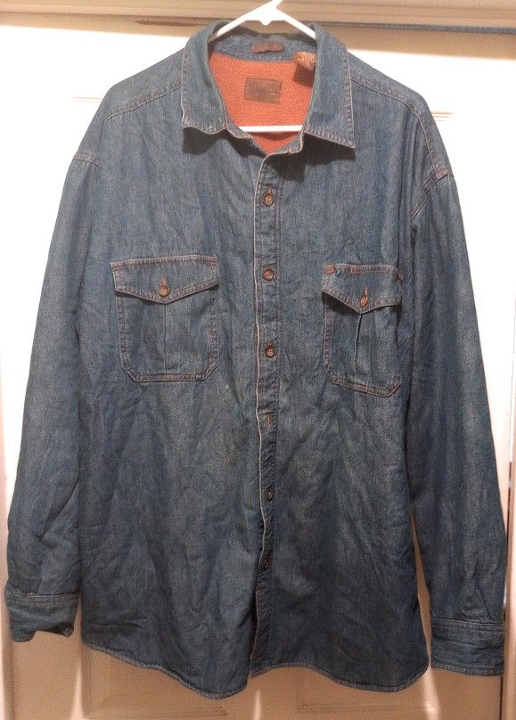 St. John's Bay Men's Fleece Lined Denim Shirt Jacket Blue Size XL