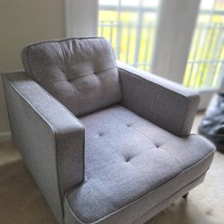 4 Piece Gray Studded Sofa Set with Ottoman. Good Condition 
