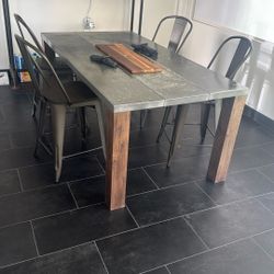 (4) Modern Wood Dining Luxary Chairs Metal Frame Rusty