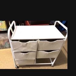 Target Beige & White Storage Rolling Cart missing one fabric drawer, does not Detract from its functionality