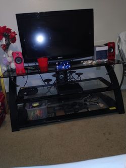 3 Shelf Black Glass TV Stand
