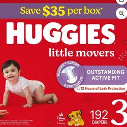Huggies little movers #3 192 diapers