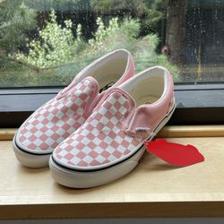 VANS Classic Slip-on (Checkerboard) - Rosette True White Pink - Size 3 Youth/kids