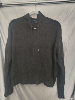 American Eagle Outfitters Gray Knit Hoodie Sweater