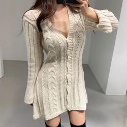 Dress cardigan sweater braid twist knit sexy women