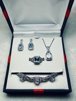 Silver Blue Stone Jewelry Set – 4 Pieces