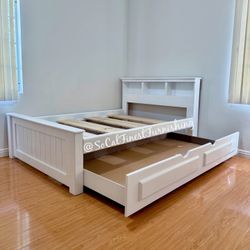 White Full Bed With Trundle Frame - No Mattresses 