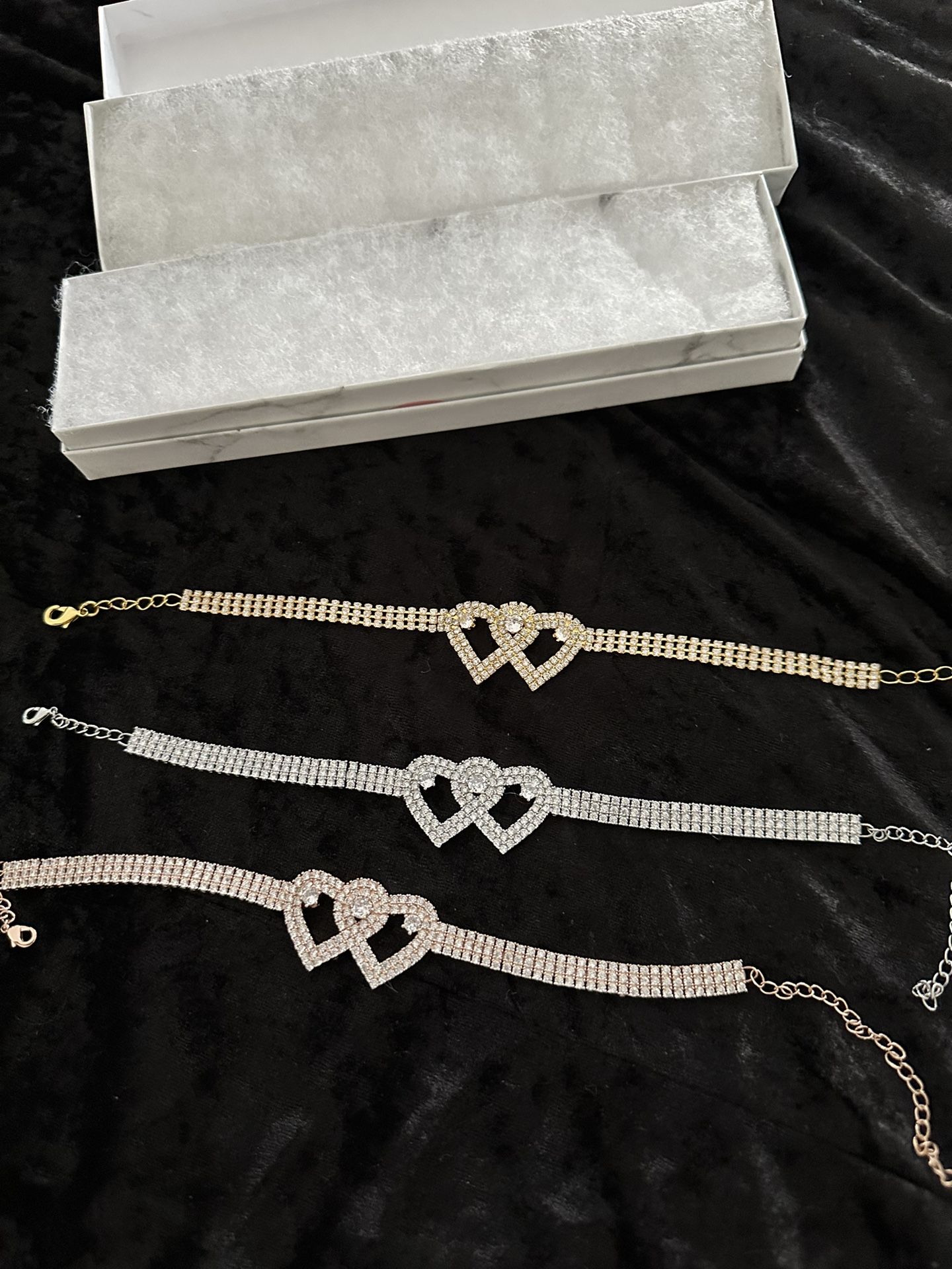 Diamond Tennis Heart Anklets Gold Silver Rose Gold 