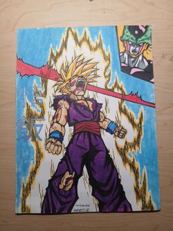 Teen Gohan vs Cell Original Art piece (pen and acrylic)