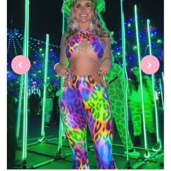 Neon Flare Cut Out Rave Pants & Bikini Top