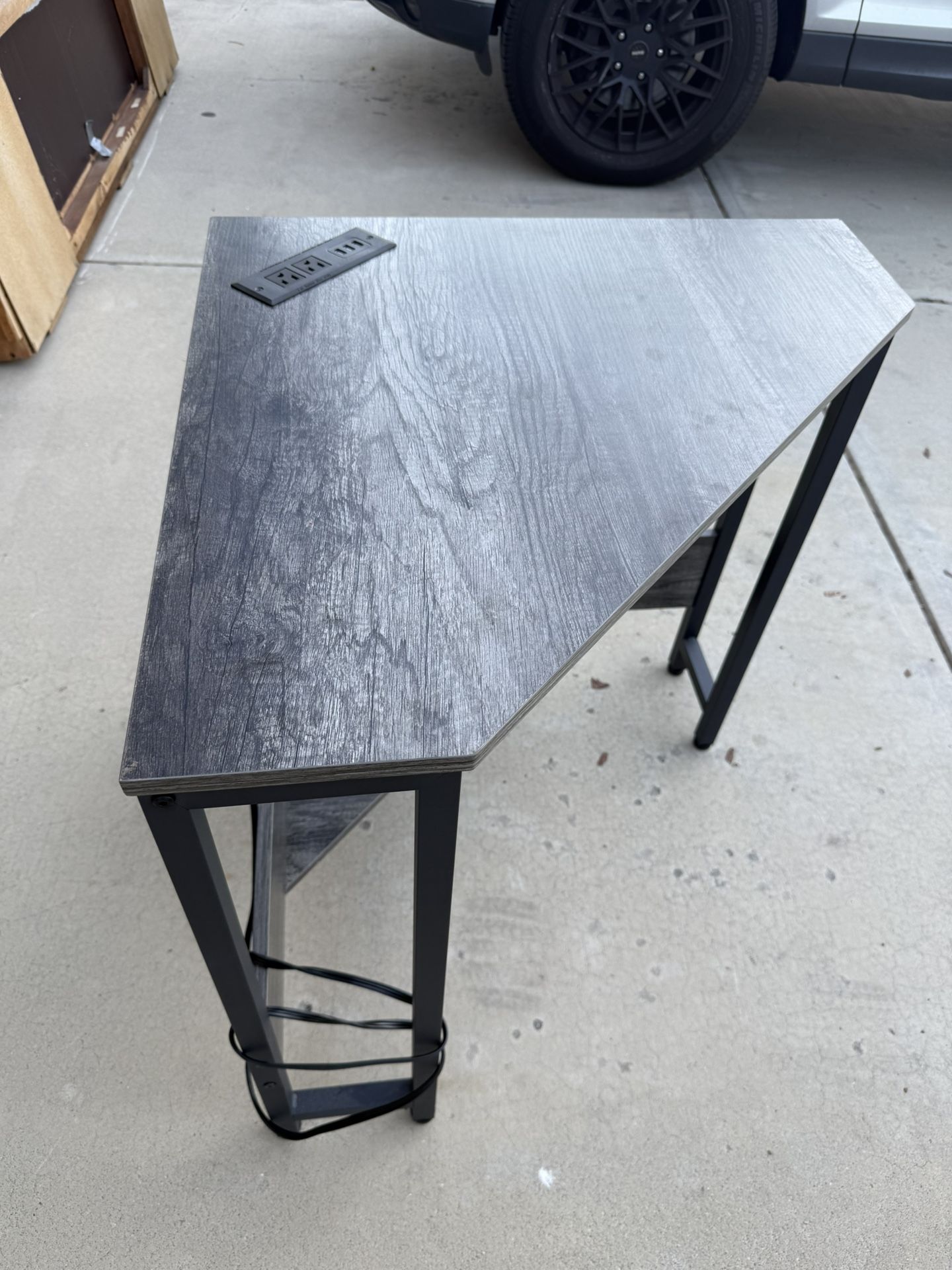 Charcoal 2-Tier Corner Desk w/ Outlets & USB’s. Computer desk for Home Office