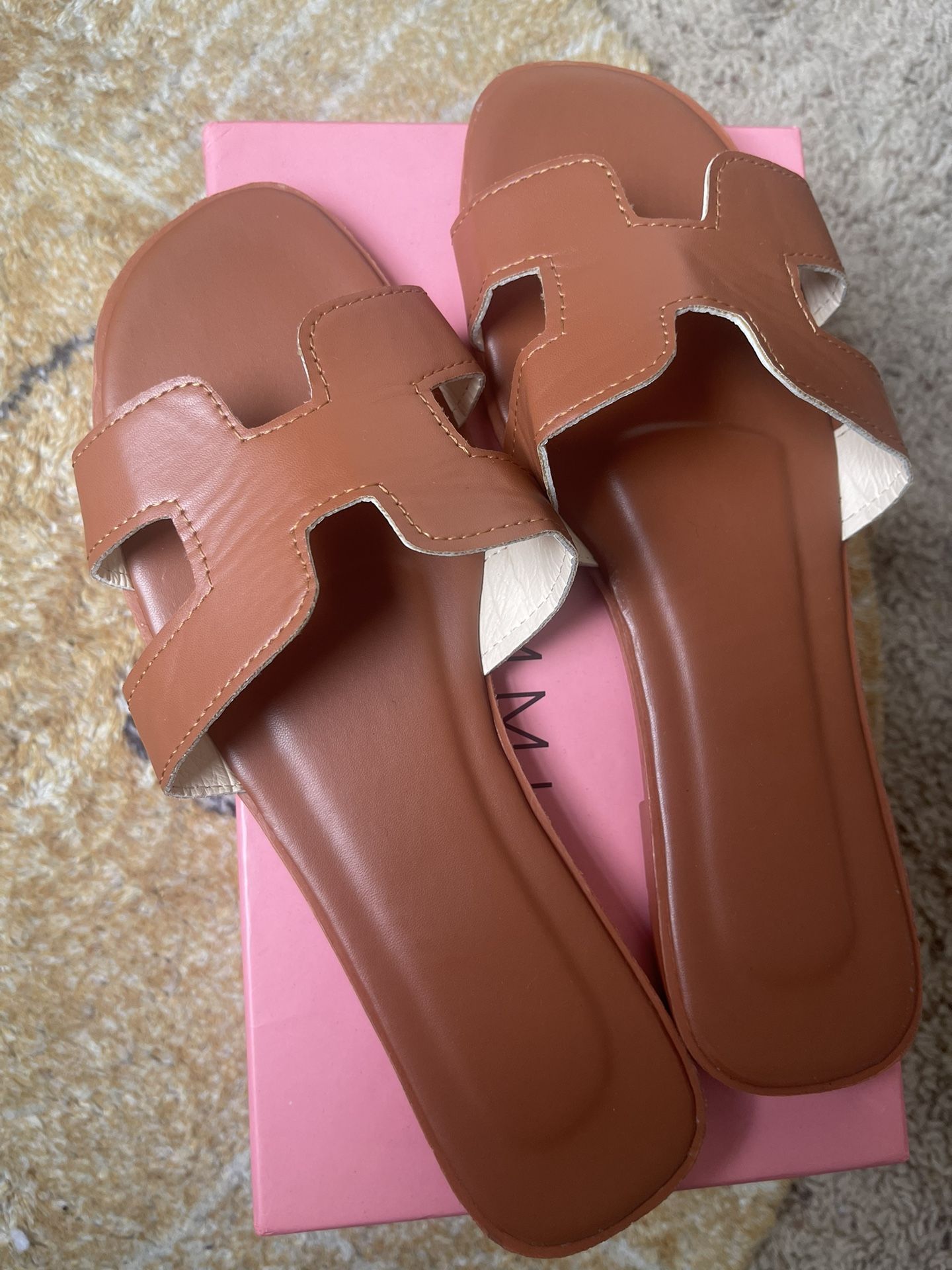 Brown Faux Leather Flats/Sandals