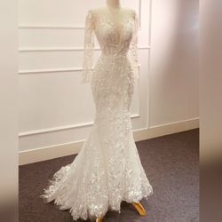Long Sleeve Sparkly Beaded Trumpet/Mermaid Wedding Dress