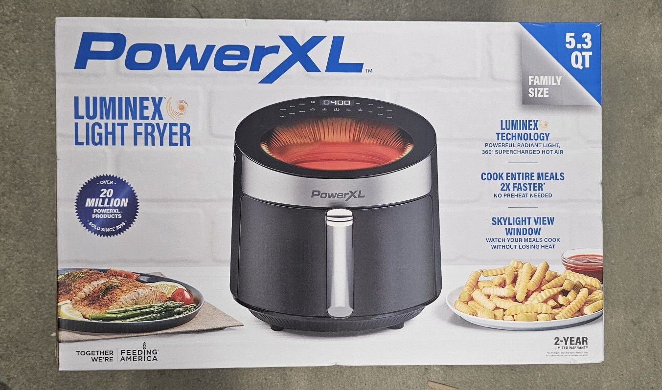 PowerXL Luminex 360 Supercharged Hot Air Fryer, Skylight Window, Fast Heat-up, 400 F in 2.4sec New