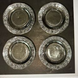 VTG KIG Malaysia “Fleur De Lis” Clear Glass Luncheon Plates 7” Set Of 4