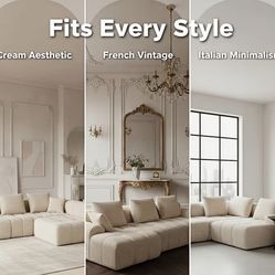 NEW Modern Modular Sectional Sofa – Cream Corduroy Couch (In Box)