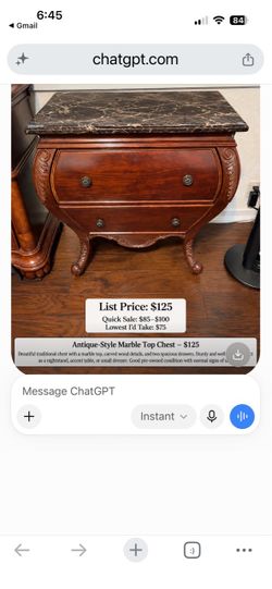 Vintage French-style bombe-front commode/chest featuring a richly finished wood frame
