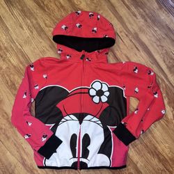 Disney Parks Minnie Mouse Girls Size 9/10 Lightweight Zipfront Hoodie Red Black