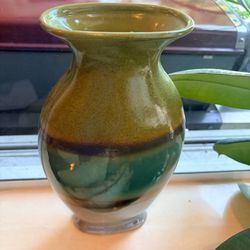 German vintage Vase  Beautifully crafted ceramic vase in teal lime and gray