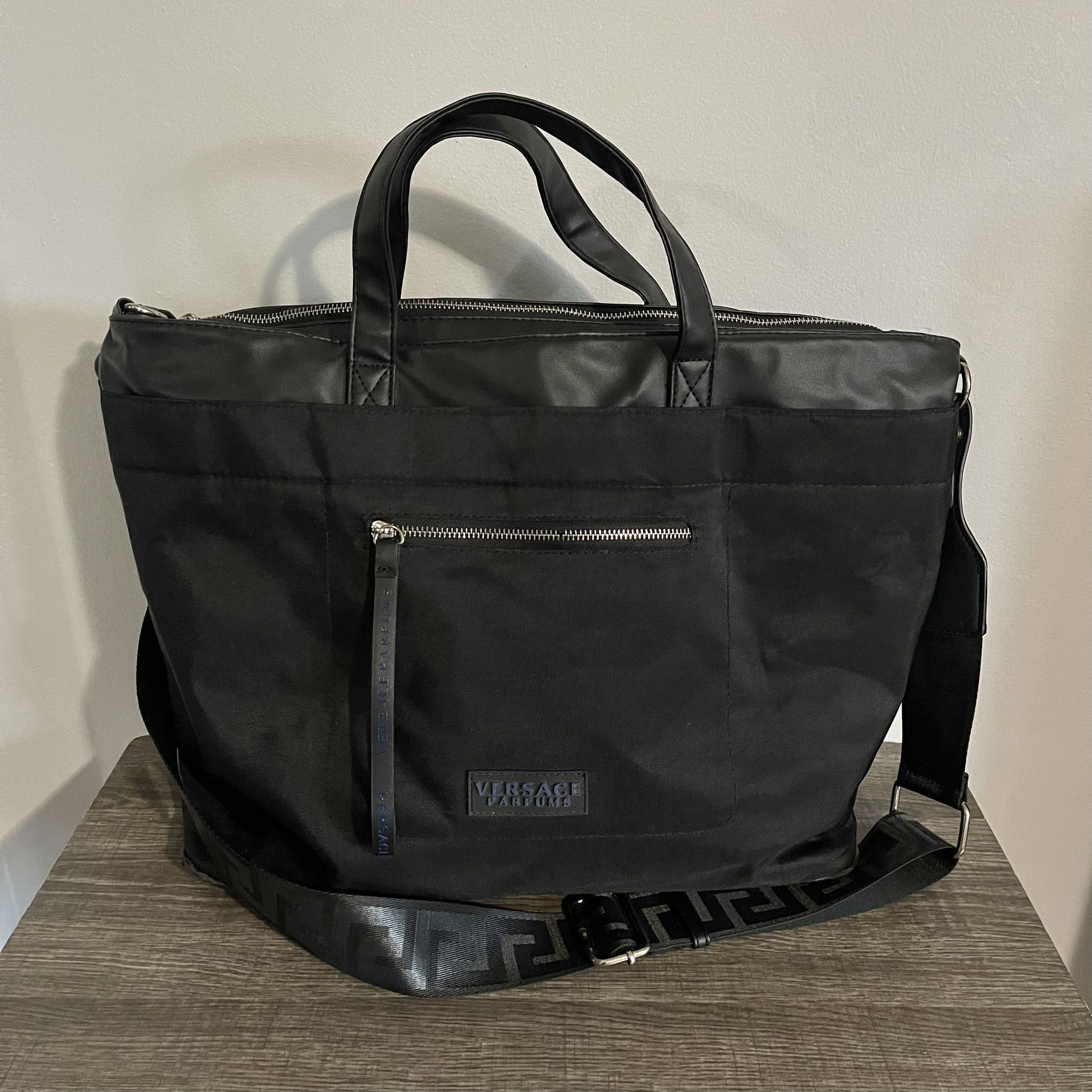 Versace Parfurms Large Black Weekender Tote Travel Bag 