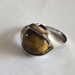 TITANIUM FOREVER WEAR SILVER NEW SIZE 6 TIGEREYE POLISHED CABECHON STUNNING RING