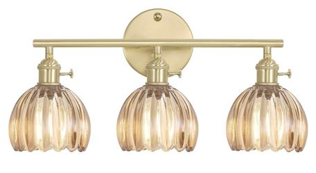 Shenmoyl Bathroom Light Fixtures, 3-Light Brass Vanity wall Light Over Mirror with Amber Tulip Glass