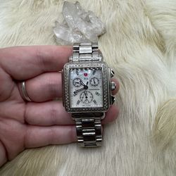 Silver Michele Deco Diamonds Watch