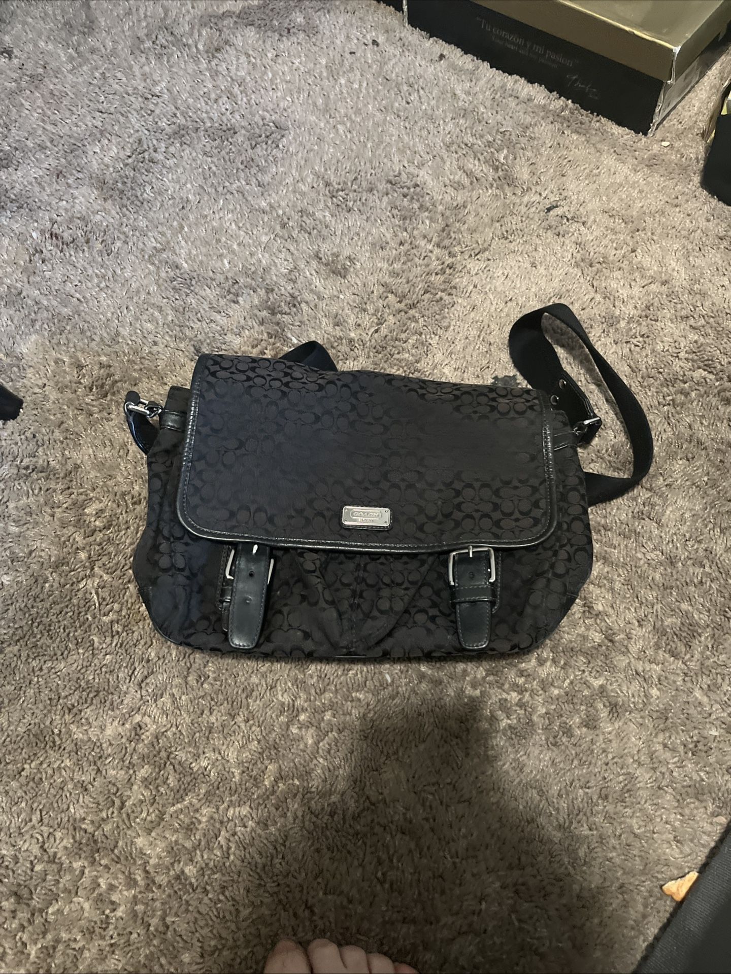 VTG Coach Signature Jacquard Saddle Crossbody Messenger Bag Black