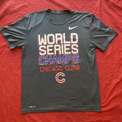 Men's Chicago Cubs World Series Champs T-Shirt Nike Dri-Fit Size Large Gray