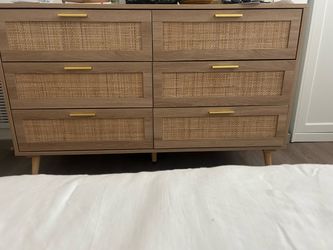 Beautiful Rattan 6-Drawer Boho Dresser with Gold Handles ( 3 months old)